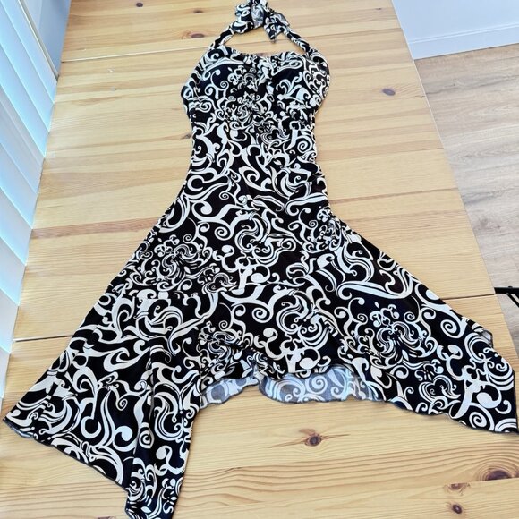 Y2K Ruby Rox Brown Floral Mini Dress Ruched Halter Fairy 90s Asymmetrical Hem S - Picture 3 of 10